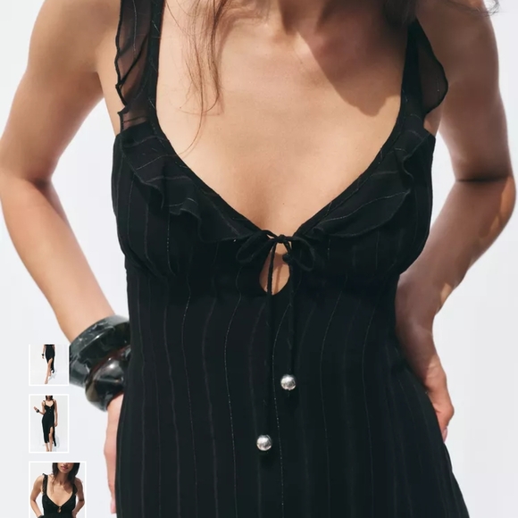 Zara Elegant Black Midi Dress with Slit - Picture 10 of 12